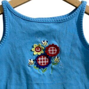 Vintage Y2K Sonoma Jean Co. Girls Blue Tank Top Embroidered Flower Bee Sz 5 S